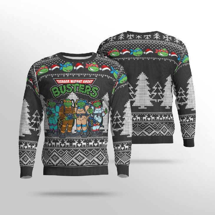 Teenage Mutant Ninja Turtles Ghost Busters 3D Ugly Christmas Sweater Teenage Mutant Ninja Turtles Ghost Busters 3D Ugly Christmas Sweater