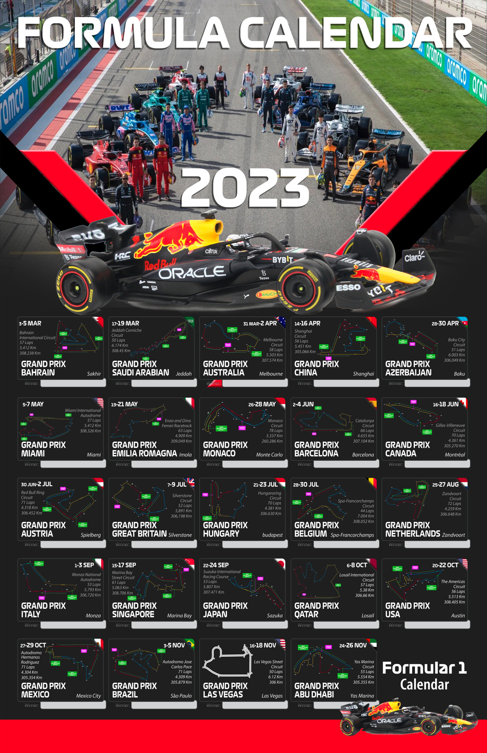 F1 2023 Calendar Overview Poster Vuccie